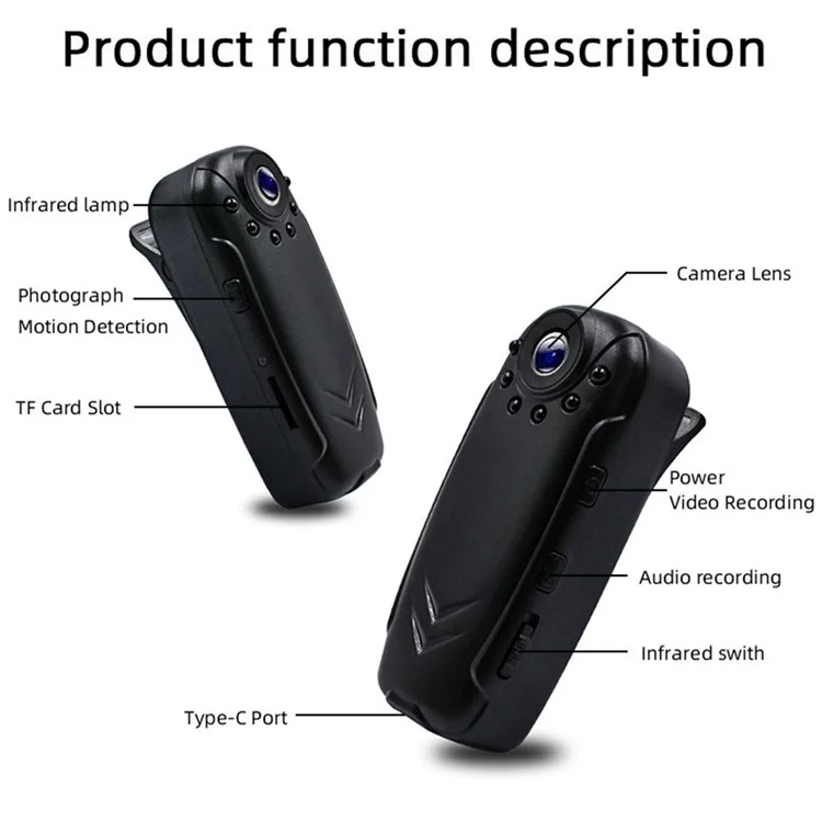 1080P HD Mini Camera Video Recorder Clip Type Small Security Night Vision Wide Angle Cam with Motion Detection